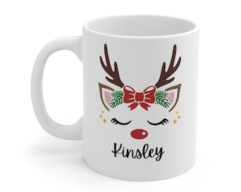 Personalized Reindeer Mug, Holiday Mug for Kids, Mug for Family, Personalized Gift, Customizable Reindeer Mug, Christmas Eve Gift for Family