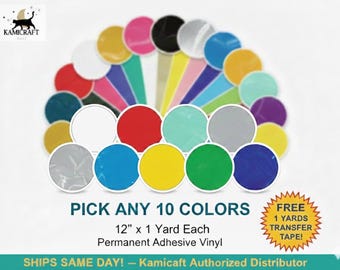 Oracal 651 Vinyl Bundle – Pick 10 Colors, Permanent Adhesive (12"x1Y) + Free Transfer Tape