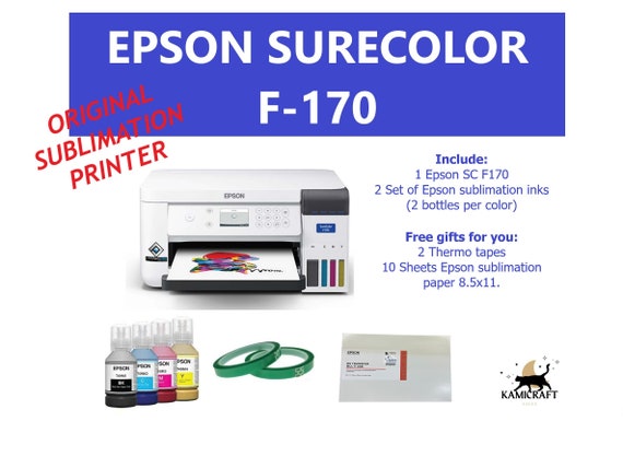 Epson SC F170 Dye Sublimation Printer Ecotank Refillable w/2 Sets of Inks  Free Thermo Tape & Epson Paper Original Brand New W/warranty 