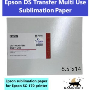 May include: A white sheet of Epson DS Transfer Multi Use Sublimation Paper, 8.5 inches by 14 inches, for use with Epson SC-170 printers.
