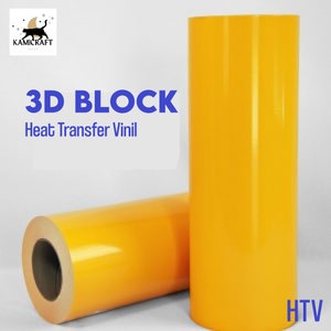 May include: Two rolls of yellow 3D Block Heat Transfer Vinyl. The vinyl is a bright yellow color and is packaged in rolls. The text "3D BLOCK Heat Transfer Vinyl" is printed on the image.