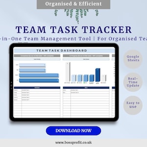 Team Task Tracker Spreadsheet | Project Management Tool | Customisable Google Sheets for Teams | Task Dashboard & Progress Tracker