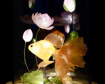 Handmade Goldfish Lotus Lamp, Koi Fish Lamp, Betta Fish Lamp, Fish Night Light, Goldfish Gift, Ambient Mood Light, Fish Lantern Aquarium