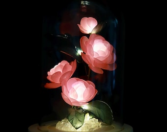 Handmade Elegant Floral Night Light: Eternal Camellia Peony Rose Lamp for Serene Ambiance, Valentine’s Day Gift, Rechargeable USB Lamp