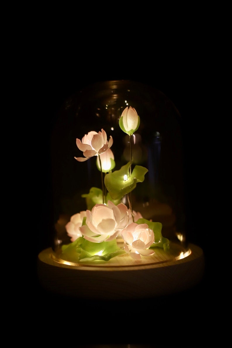 Handmade Lotus Flower Night Light Glass Dome Flower Lamp - Etsy