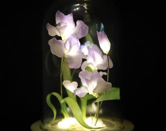 Handmade Iris Flower Rechargeable lamp Orchid Tulip, Iris Home Decor, Iris Flower Night Light, Flower Dome, Purple Flower, Gift for Loved On