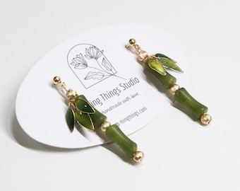Jade Bamboo Dangle Earrings: Handmade Tropical Botanical Jewelry