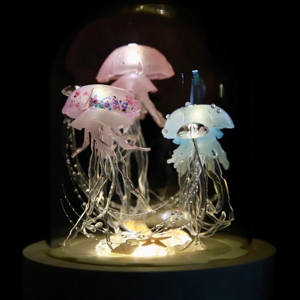 Handmade Jellyfish Night Light, Jellyfish Lamp, Ocean Lamp, Jellyfish Table Lamp, Glass Dome Light, Ocean Themed Decor, Tropical Mood