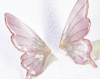 Handmade Ethreal Butterfly Wing Stud Earrings, Fairycore Glitter Resin Fairy Wings, Delicate Lightweight Jewelry Gift