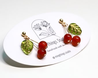 Handmade Red Cherry Agate Earrings - Playful Gemstone Dangle Jewelry, Joyful Cute Festive Accessories