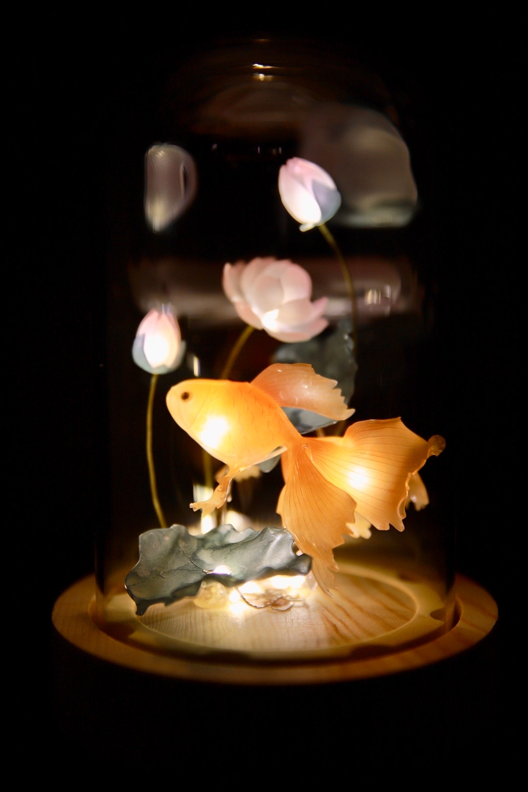 Handmade Goldfish Lotus Lamp, Koi Fish Lamp, Betta Fish Lamp, Fish Night Light, Goldfish Gift, Ambient Mood Light, Original Design