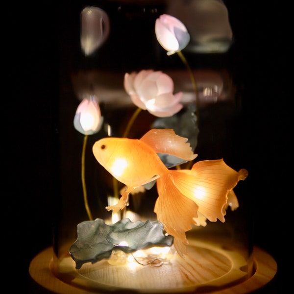 Handmade Goldfish Lotus Lamp, Koi Fish Lamp, Betta Fish Lamp, Fish Night Light, Goldfish Gift, Ambient Mood Light, Fish Lantern Aquarium