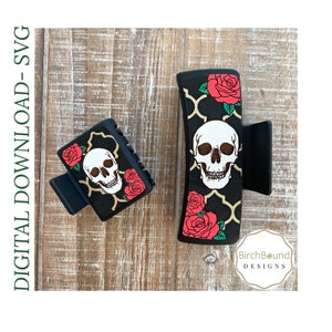 Claw Clip SVG, Skull & Roses Claw Clip svg, Halloween Claw Clip, digital download, Glowforge tested laser cut file