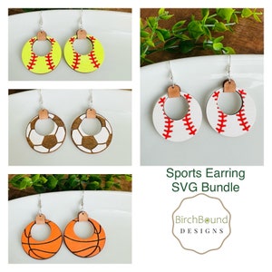 Sports Hoop Earring Bundle SVG, Baseball, Softball,  Basketball, Soccer, Glowforge Tested, Digital Download, Gift for coach, Gift for mom