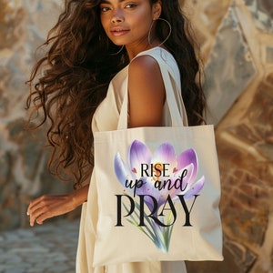Christian Tote Bag, Rise And Pray Tote, Christian Tote, Wildflower Tote Bag, Library Tote, Gift For Christians
