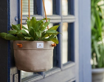 Waxed Canvas Hanging Planters for Indoor/Outdoor Plants - Plant Holder