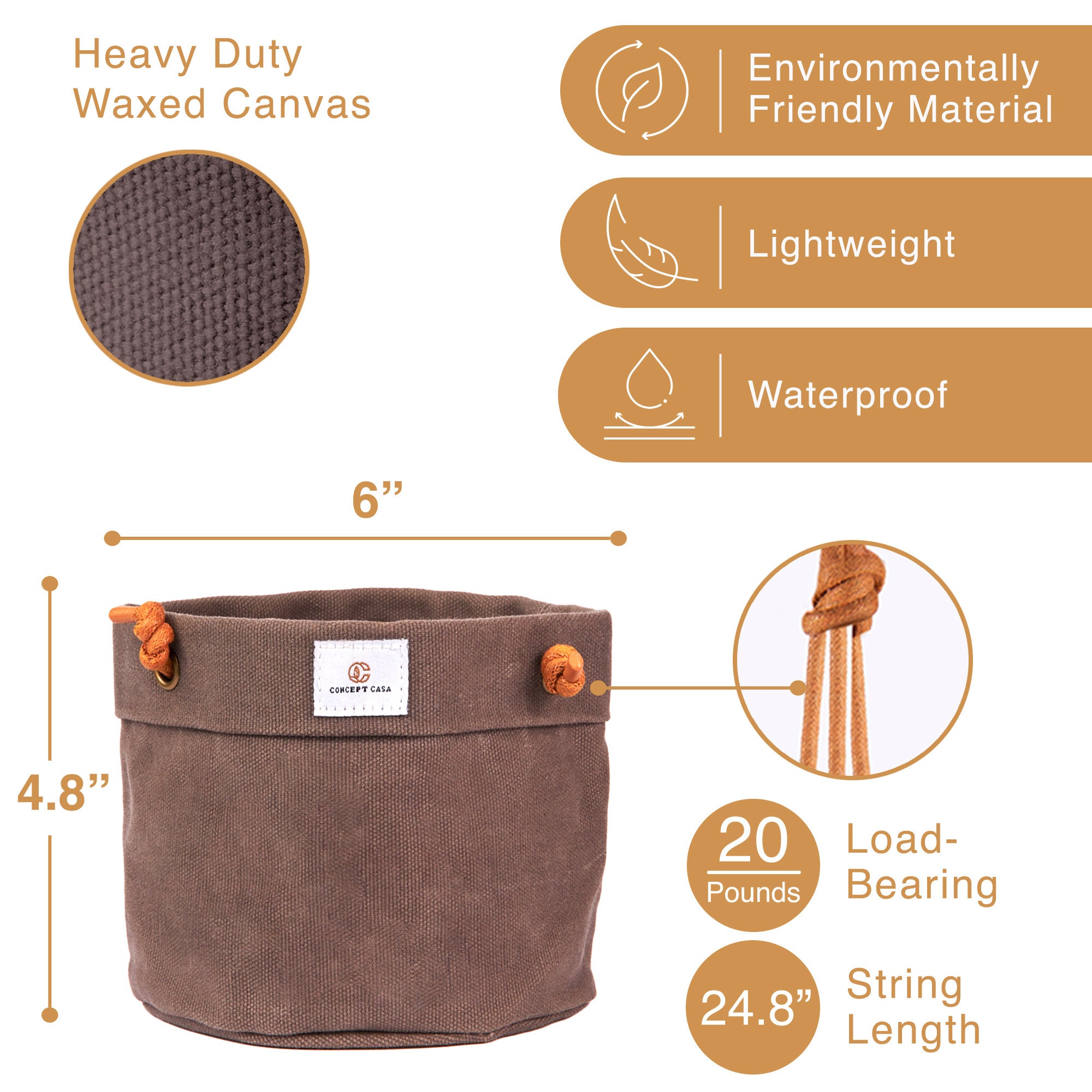 Waxed Canvas Hanging Planters for Indoor/outdoor Plants 6 X Etsy