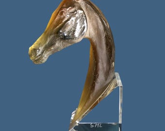 Exquisite “Daum” Andalusian Horse Head by Sylvie Mangaud Lasseigne, Limited Edition Sculpture. Mint Condition