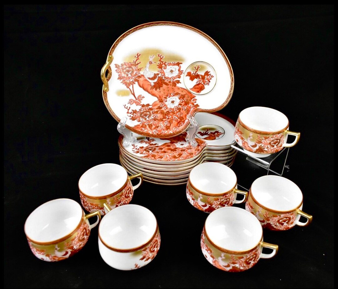 Vintage Japanese Kutani Porcelain Snack Sets, Circa 1950s Etsy