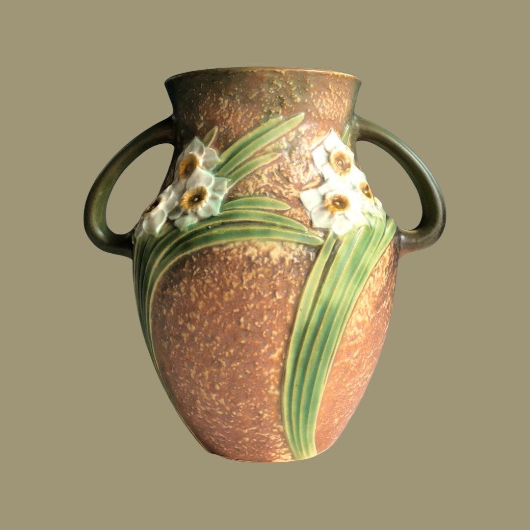 Roseville Pottery Jonquil Daffodil Double Handled Vase 5298 Etsy