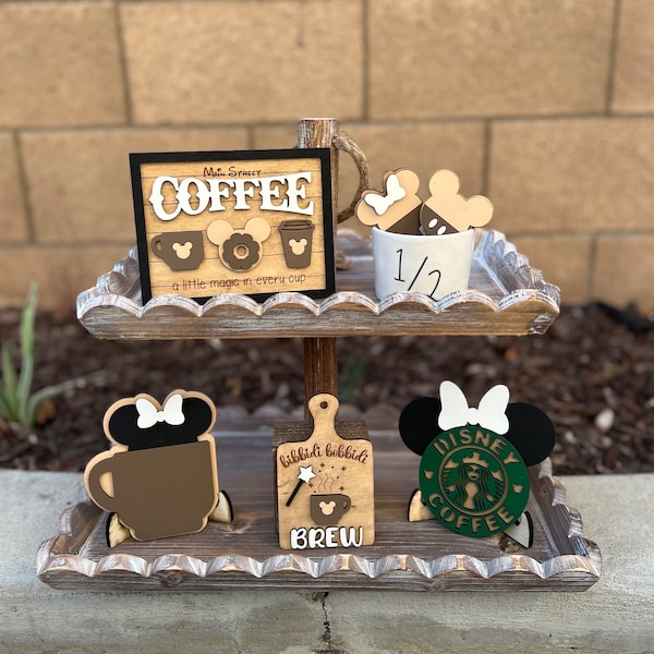 Disney Coffee Bar Decor | Mickey & Minnie Tiered Tray Decor | Bibbidi Bobbidi Brew | Coffee Bar Wooden Signs