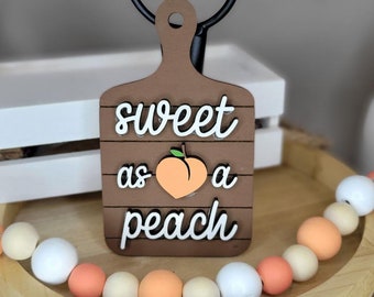 Peach wood cutting board, peach tiered tray, farmhouse summer wood beads, peach wood beaded garland for tiered tray or rae dunn display