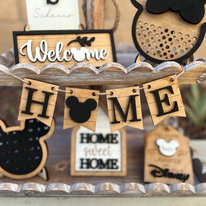 Disney Home Tiered TrayMickey Mouse DecorCane Sign Mouse EarsWelcome HomeThis House Runs on DisneyTiered Tray SignsFarmhouse Decor Home Banner