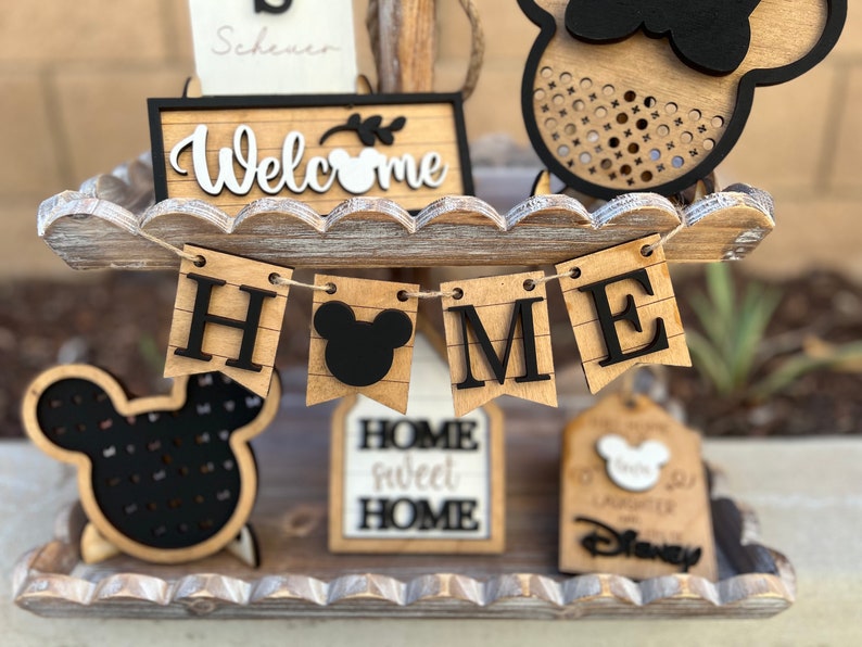 Disney Home Tiered TrayMickey Mouse DecorCane Sign Mouse EarsWelcome HomeThis House Runs on DisneyTiered Tray SignsFarmhouse Decor Home Banner