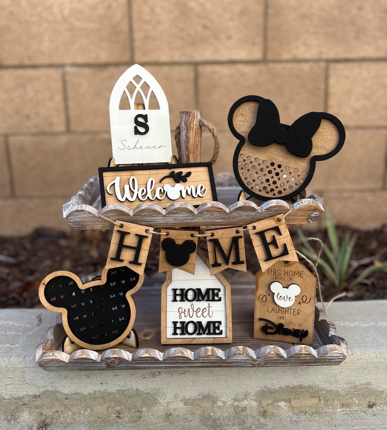 Disney Home Tiered TrayMickey Mouse DecorCane Sign Mouse EarsWelcome HomeThis House Runs on DisneyTiered Tray SignsFarmhouse Decor All 7 Signs