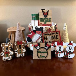Mickey mouse Christmas tiered tray decor | Christmas decor | Winter decor | Disney Christmas wood sign for tier tray | Mickey Gingerbread
