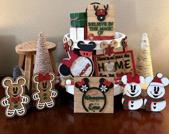 Mickey mouse Christmas tiered tray decor, Christmas decor, diy tray decor winter decor, disney christmas wood sign for tier tray or rae dunn