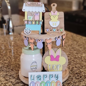 Disney Easter Tiered Tray Decor | Hanging with My Peeps Minnie Signs | Easter Garland & Egg Decor | Cute Easter Shelf Set | Happy Easter
