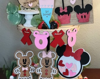 Disney Valentine’s Day Tiered Tray Decor | Be My Valentine & Soul Mates Signs | Mickey Minnie Sweetheart Shelf Decor | Love Mini Tray Signs
