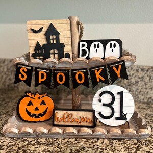 Halloween Tiered Tray Decor: Spooky Wood Signs