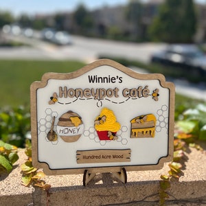Disney Winnie the Pooh Tiered Tray Decor - Handcrafted Wooden Signs | Baby Shower Decoration | Honey Pot Cafe| Hundred Acre Wood | Pooh Bear