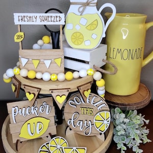 Lemonade Tiered Tray Decor: Summer Mini Wood Signs