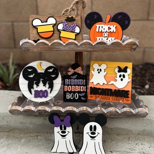 Disney Halloween Tiered Tray Decor | Mickey & Minnie Ghost Signs | Nightmare on Main Street | Trick or Treat Coffee Bar | Fall Candy Corn