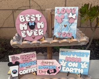Disney Mother's Day Tiered Tray Decor | Happiest Mom on Earth | Disney Coffee Bar Sign | Disney Mom Gift | Mother's Day Decor