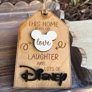 Disney Home Tiered TrayMickey Mouse DecorCane Sign Mouse EarsWelcome HomeThis House Runs on DisneyTiered Tray SignsFarmhouse Decor This Home Runs On