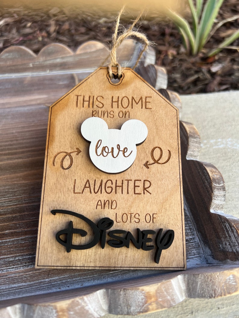 Disney Home Tiered TrayMickey Mouse DecorCane Sign Mouse EarsWelcome HomeThis House Runs on DisneyTiered Tray SignsFarmhouse Decor This Home Runs On
