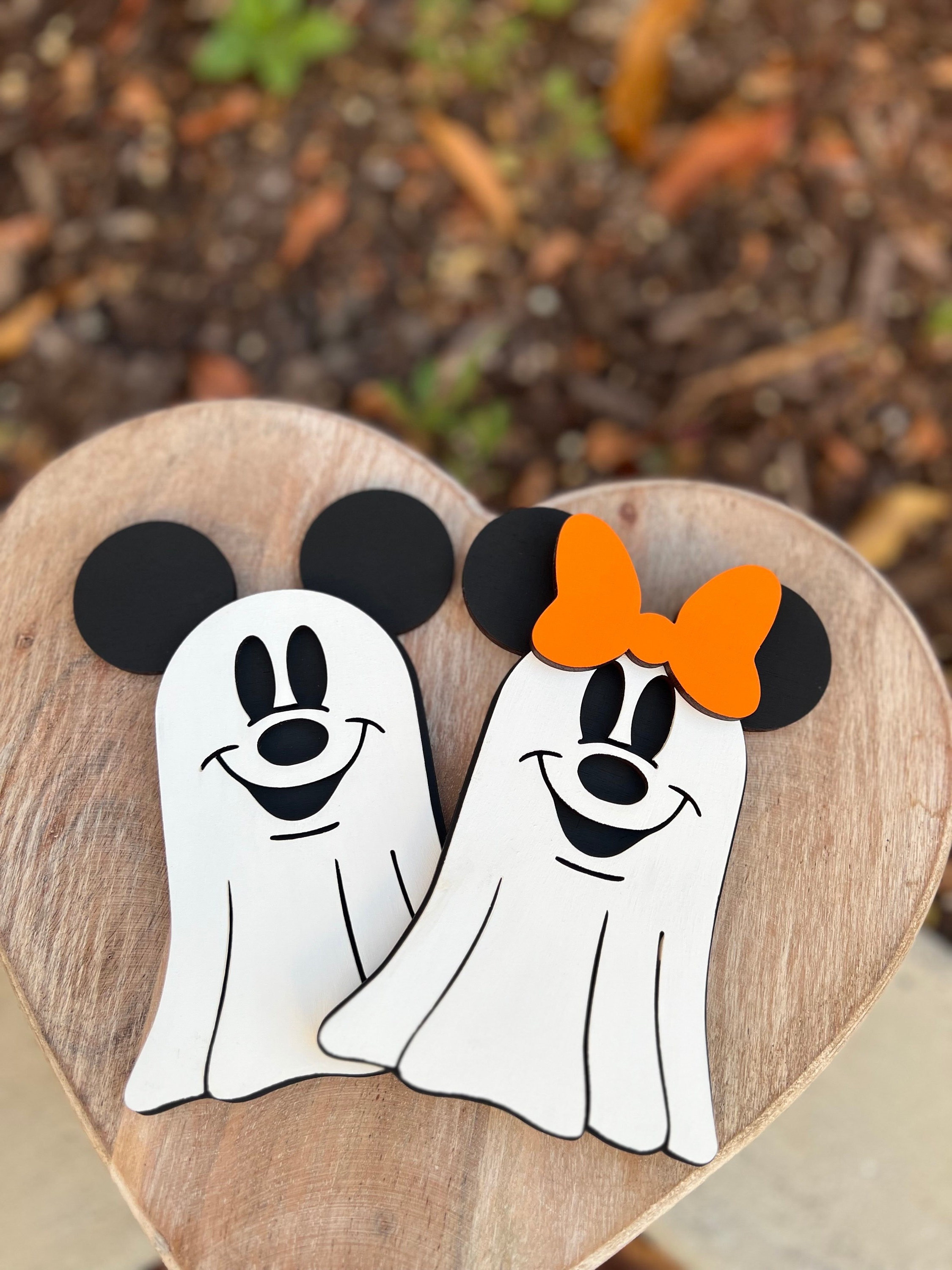 Disney Halloween Tiered Tray Decor | Mickey & Minnie Ghost Signs | Wooden Halloween Mini Signs | Spooky Cute Disney Shelf Decor
