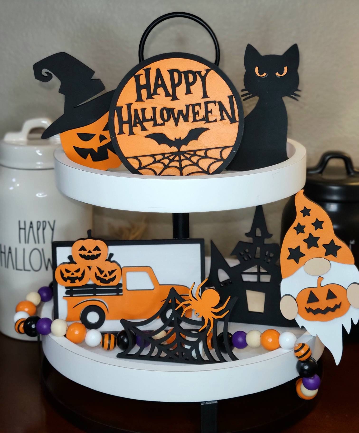 Handmade Halloween Tiered Tray Signs: Spooky Decor Set