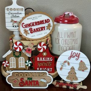Gingerbread Christmas Tiered Tray Decor: Handmade Wooden Holiday Signs