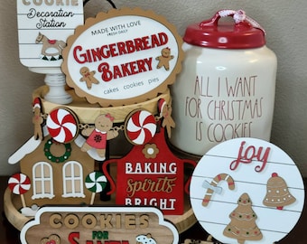 Gingerbread Christmas Tiered Tray Decor: Handmade Wooden Holiday Signs