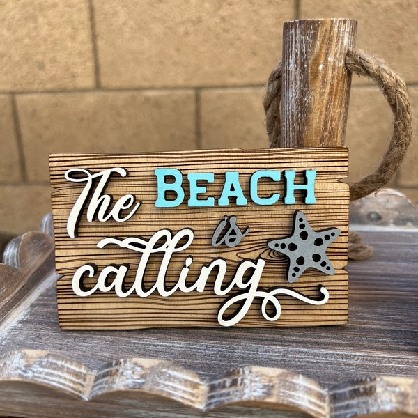 The Beach is Calling I Wooden Beach decor I Wooden Beach signs I Beach Tiered tray I Starfish I Wooden signs and Decor I Beach House