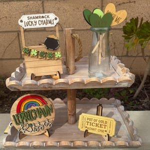 St. Patrick&#39;s Day Tiered Tray Decor: Shamrock, Leprechaun Kisses Signs