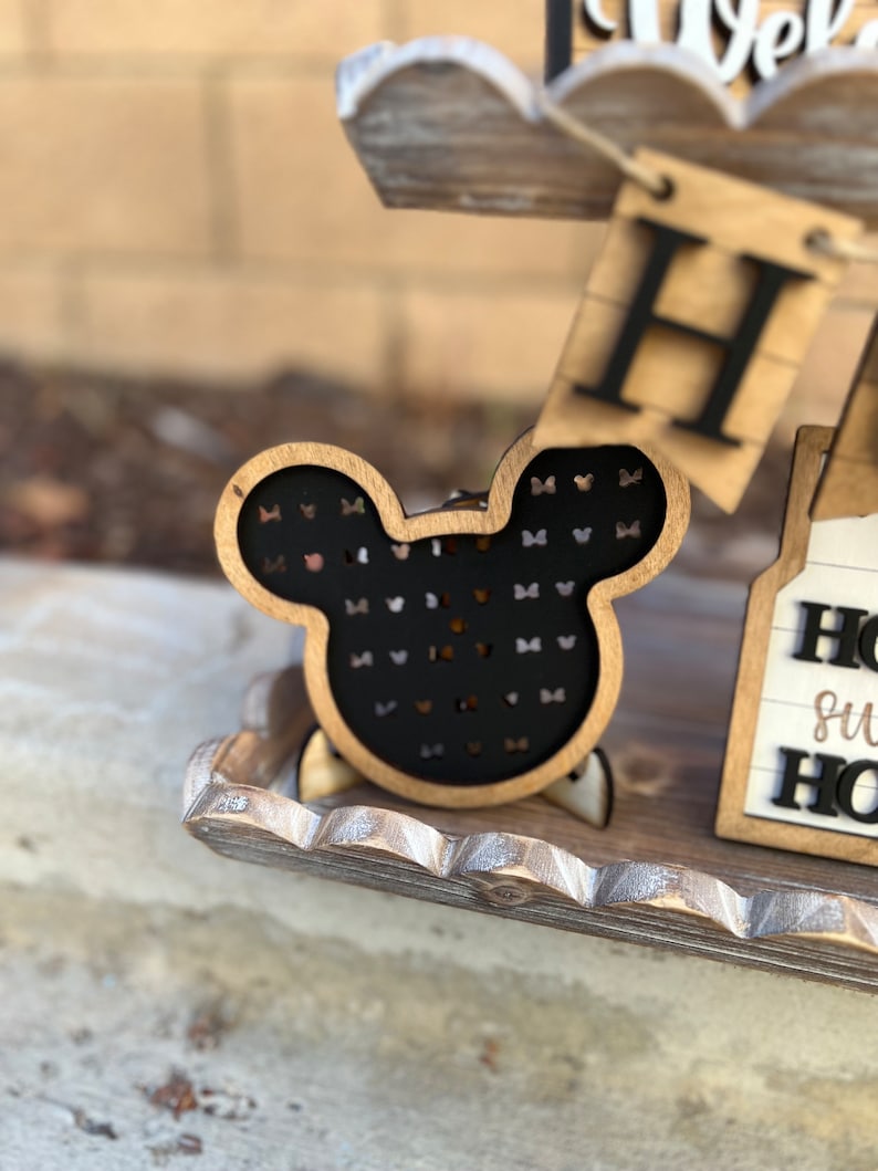 Disney Home Tiered TrayMickey Mouse DecorCane Sign Mouse EarsWelcome HomeThis House Runs on DisneyTiered Tray SignsFarmhouse Decor Mickey Head