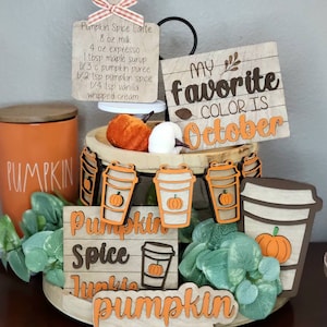 Pumpkin Spice Fall Tiered Tray Decor | Autumn Coffee Bar Sign Set | Pumpkin Season Shelf Decor | Fall Mini Signs | Cozy Fall Decor