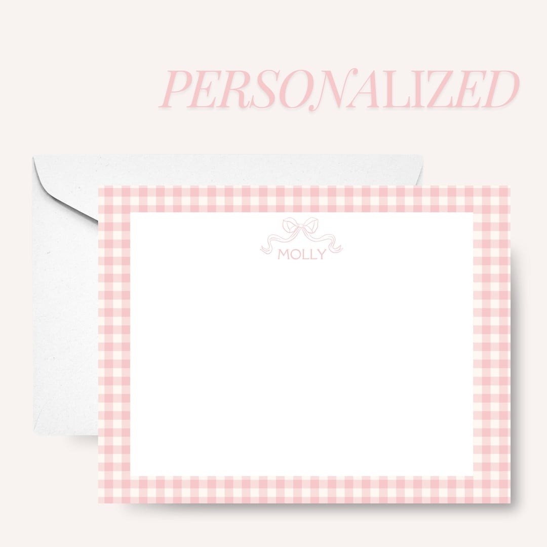 Personalized Girl Stationery Set Pink Gingham Cards Stationary Set Girl ...