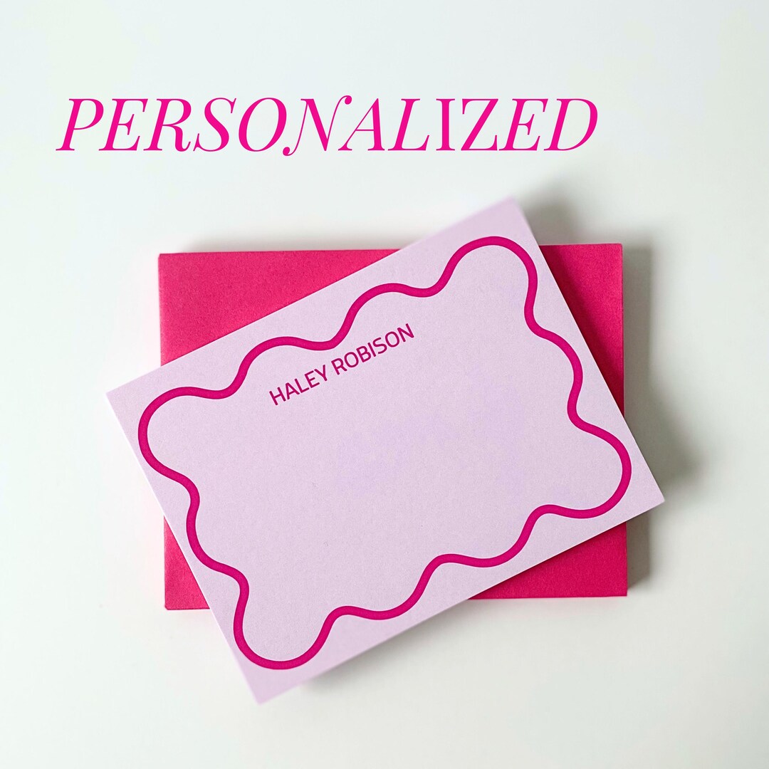 Personalized Wavy Border Stationery Set Custom Scalloped Flat Cards ...